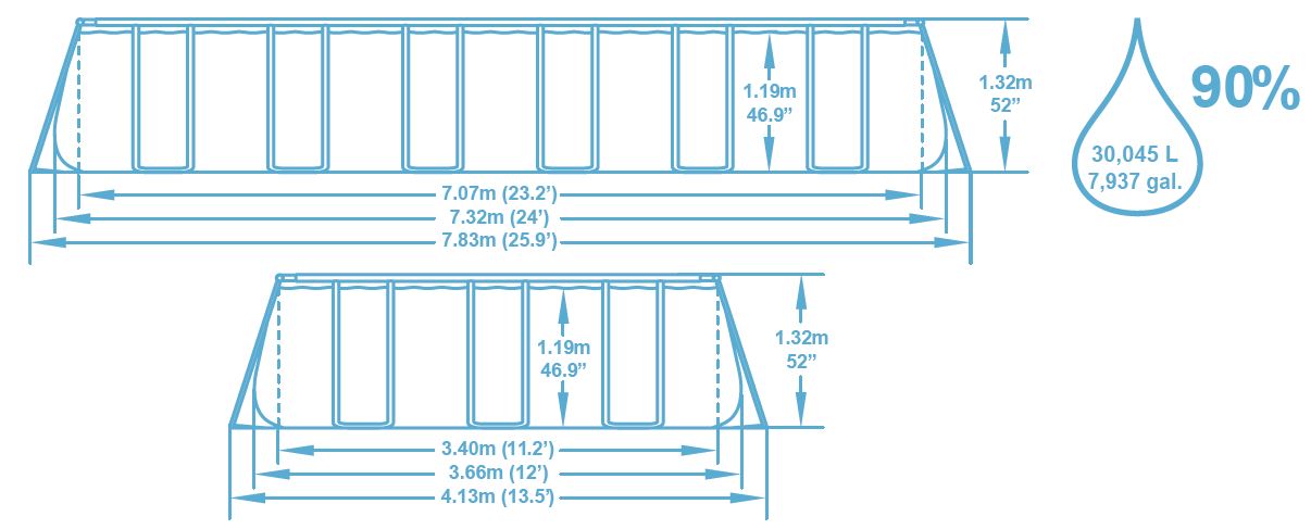 Piscine Tubulaire Rectangulaire Bestway 7 32x3 66x1 32 M